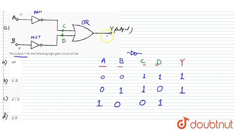 The Output Y For The Following Logic Gate Circuit Will Be Youtube