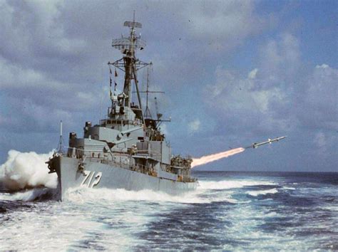 USS Gyatt (DDG-712) launching Terrier missile during trials, ca. early ...