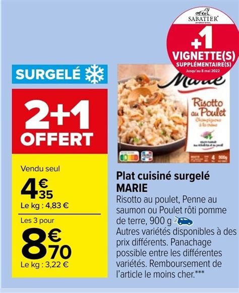 Promo Plat cuisiné surgelé Marie chez Carrefour Market