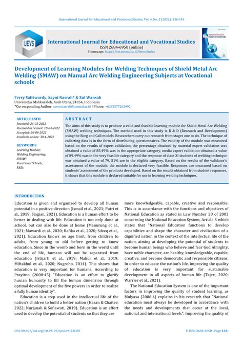 (PDF) Development of Learning Modules for Welding Techniques of Shield ...