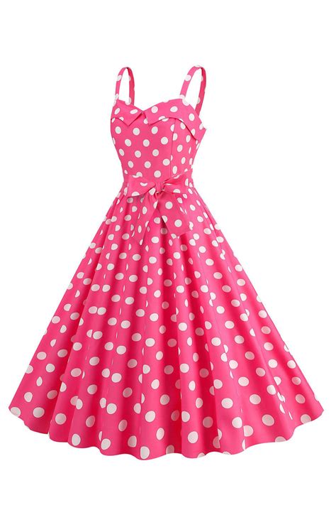 Zapaka Women Pink 1950s Dress Spaghetti Straps Polka Dots Vintage Dress