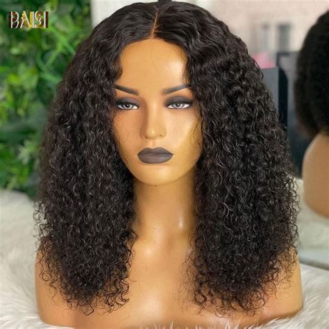 BAISI 13x4 Frontale Lace Perruque BOB Noir Curly Avec Lace Frontal En