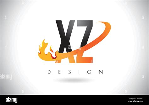 Xz X Z Letter Logo Design With Fire Flames And Orange Swoosh Vector Illustration Stock Vector