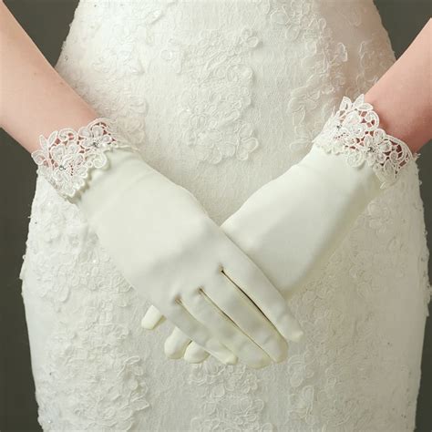 White Wedding Bridal Lace Gloves Short Design Elastic Satin Marriage