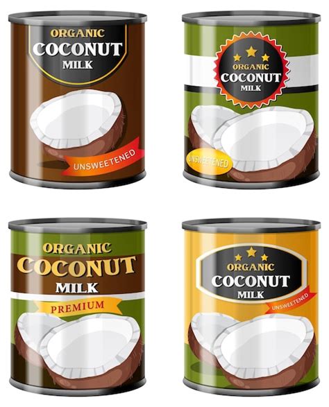 Premium Vector | Coconut milk in food cans collection