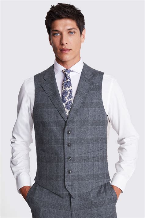 Italian Tailored Fit Grey Check Vest Buy Online At Moss