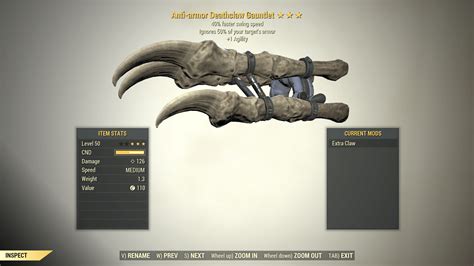 3 Anti Armor Deathclaw Gauntlet Swing Speed 1 Agility Fallout 76