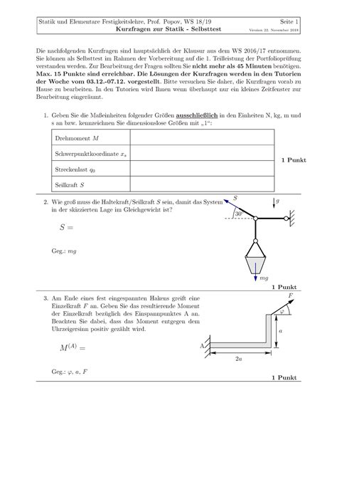 Probeklausur 8 Dezember Fragen Statik Und Elementare