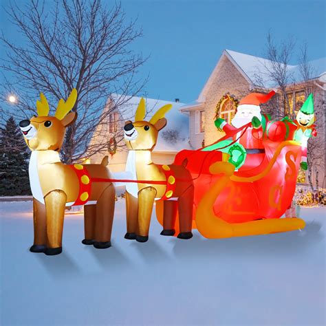 GOOSH Christmas Inflatable 10FT Santa Sleigh Outdoor Christmas ...