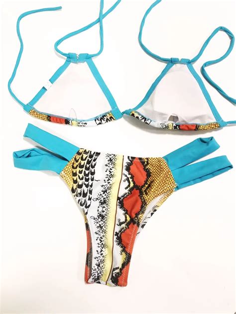 Conjunto de Bikini con patrón de serpiente de vendaje bañador brasileño