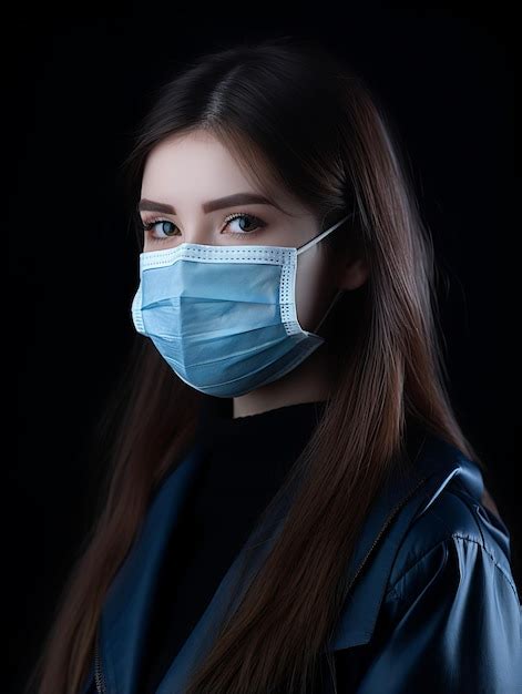 Premium Ai Image A Woman Wearing A Surgical Mask On A Black Background