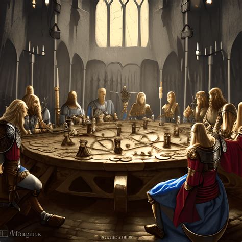 Arthurian Round Table with King Arthur and Noble Medieval Knights ...