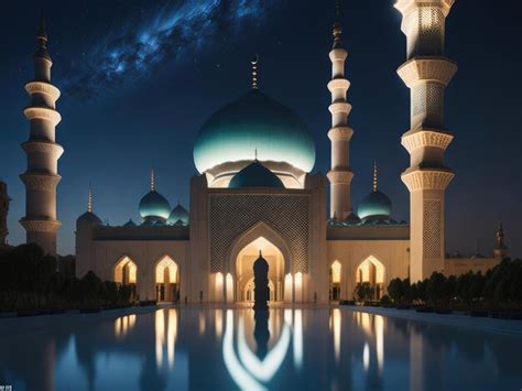 Premium Ai Image The Beautiful Serene Mosque At Night In The Blessed