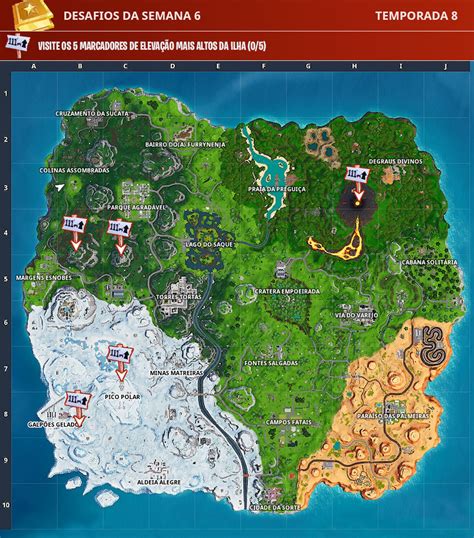 Localização Dos Marcadores De Elevação Mais Altos Da Ilha No Fortnite