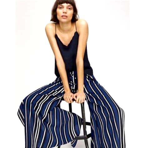 Anthropologie Pants And Jumpsuits Anthropologie Maeve Striped Wide Leg Pants Full Slit Semi