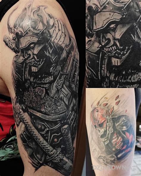 Tatuaż cover up samurai Autor Studio Haza Tattoo dziarownia pl