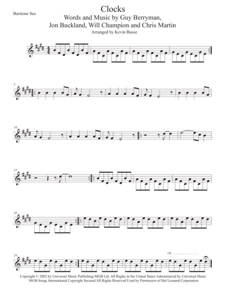 Clocks Arr Kevin Busse Sheet Music Coldplay Baritone Sax Solo