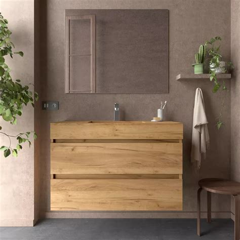 Mobile Bagno Sospeso Cm Rovere Africa E Lavabo Con Specchio Jalama