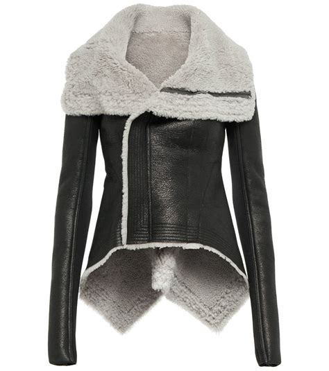 Rick Owens Shearling Trimmed Leather Jacket Rick Owens