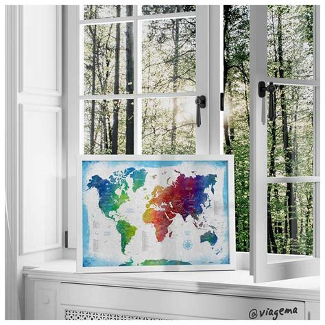 Quadro Box Mapa M Ndi Aquarela Pins Alfinetes P Marcar Suas Viagens