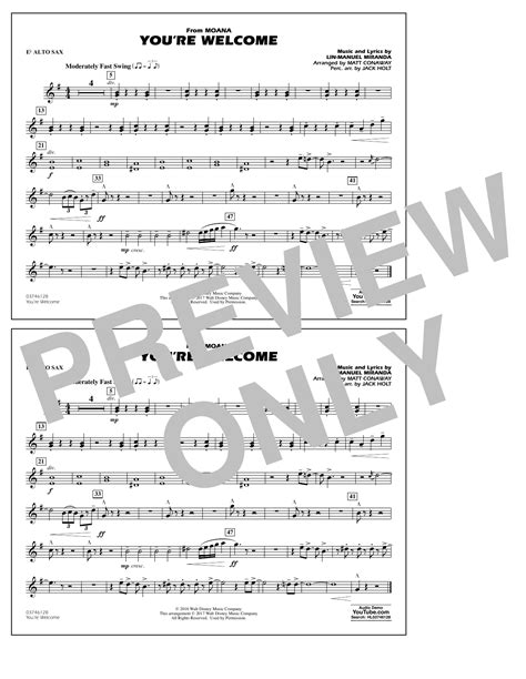 You Re Welcome From Moana Eb Alto Sax Sheet Music Matt Conaway Marching Band