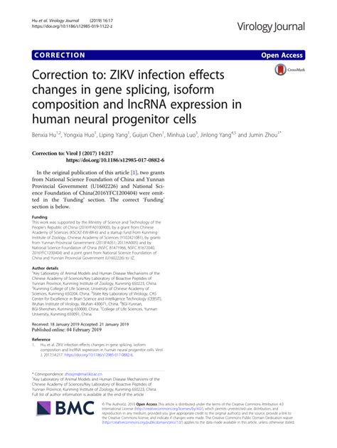 Pdf Correction To Zikv Infection Effects Changes In Gene Splicing