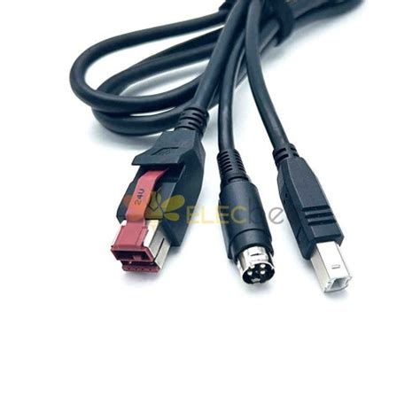 Powered USB cable 24V to USB Type-B+ Hosiden power din 4pin