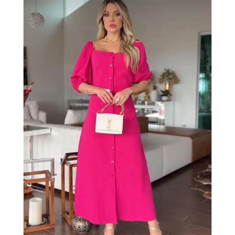 Vestido Longo Manga Bufante Shopee Brasil