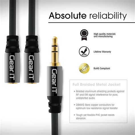 Gearit Pro Series Gold Plated Mm Auxiliary Audio Stereo Y Headphone