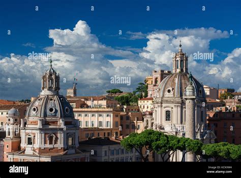 Rome Historical Center Skyline With Ancient Domes Trajan Column And