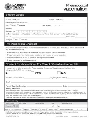 Fillable Online Pneumococcal Vaccine Information And Consent Form Fax