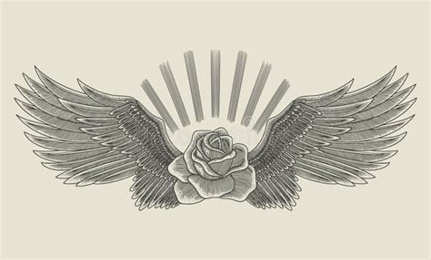 Rose With Wings Vintage Engraving Vector Illustration Stock Vector