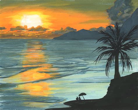 Tahitian Sunset 8×10 Gouache Painting | Amy Stewart