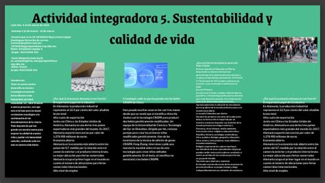 Actividad Integradora 5 Sustentabilidad Y Calidad De Vida