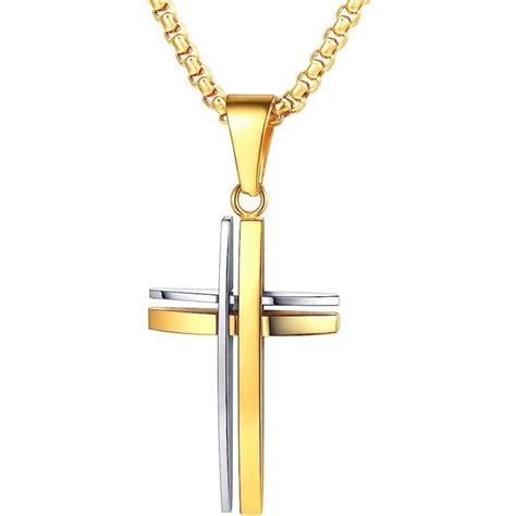 Collier Croix Chretienne Inoxydable Or Noir Pendentif Religieux Avec