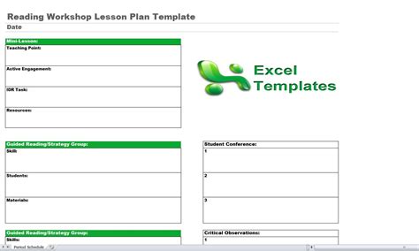 Reading Lesson Plan Template | Reading Workshop Lesson Plan Template