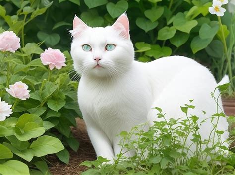 Premium AI Image | White cat in the garden