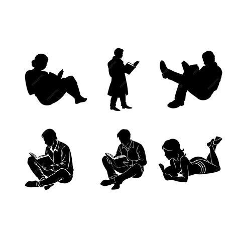 Premium Vector Set Of Man Reading Book Silhouette Illustration Woman