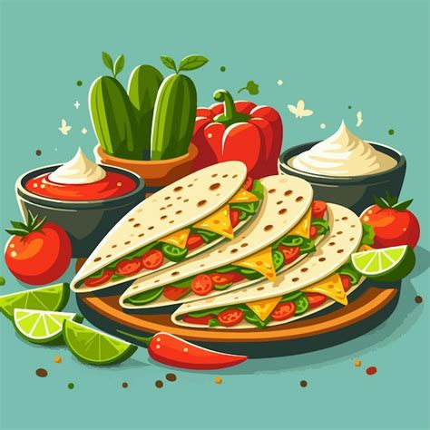 Ilustraciones De Comida Tradicional Mexicana Como Tacos Burritos