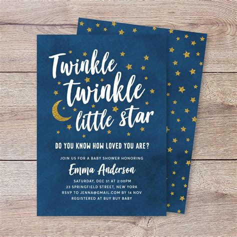 Twinkle Twinkle Little Star Baby Shower Invitation Moon And Etsy