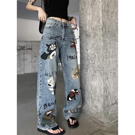 Hoạt Hình Quần Jeans Nữ Lưng Cao Ống Rộng Thời Trang Shopee Việt Nam