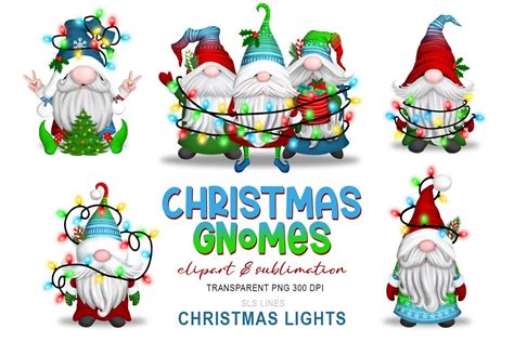 Christmas Gnome Clipart Christmas Lights Gnomes Png Etsy