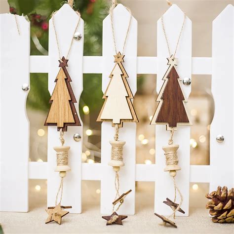 1pcs Wooden Christmas Tree Pendants Xmas Tree Hanging Decorations New Year Party Pendant