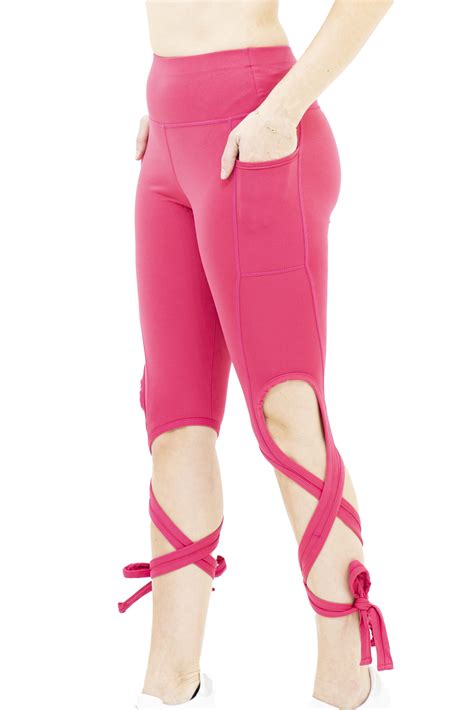 High Waisted Cut Out Tie Cuff Active Yoga Pants Sport Capri Fuchsia