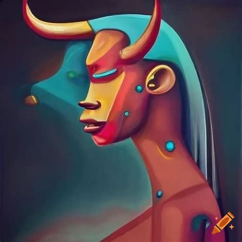 Surreal Abstract Cyborg Bull In The Style Of Wilfredo Lam