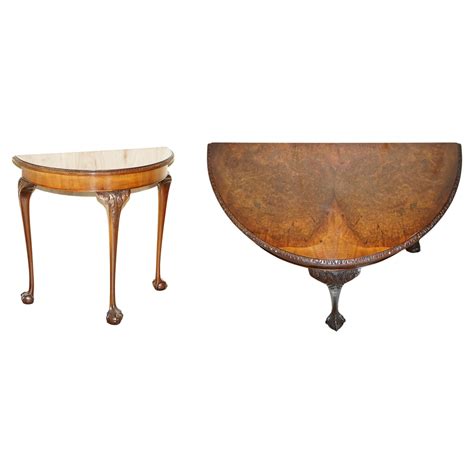 H Shaw London Antique Burr Walnut circa 1900 Demi Lune Table Claw and