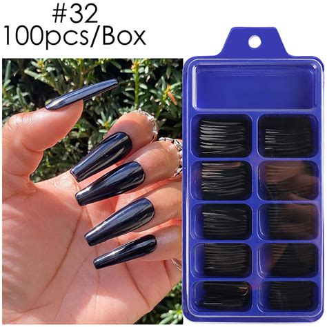 Melotizhi 100pcs Art Coffin Fake Full Cover Long Manicure Ballerina False Nail Tips Press On