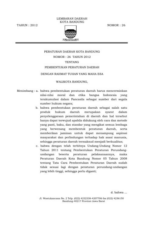 Pdf Lembaran Daerah Kota Bandung Tahun Nomor Pembentukan