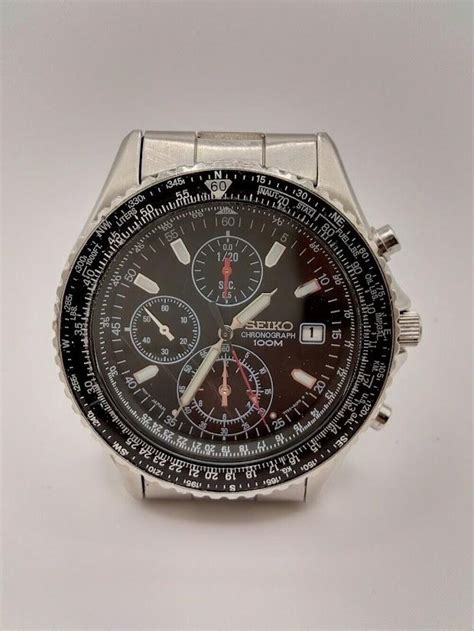 Seiko Flightmaster Chronograph Date Black Dial Quartz Men S Watch Ref