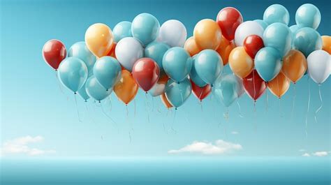 Premium Photo | Blue, red, and yellow balloons with a blue sky in the ...